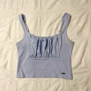 light purple/blue hollister rouched front cropped tank top